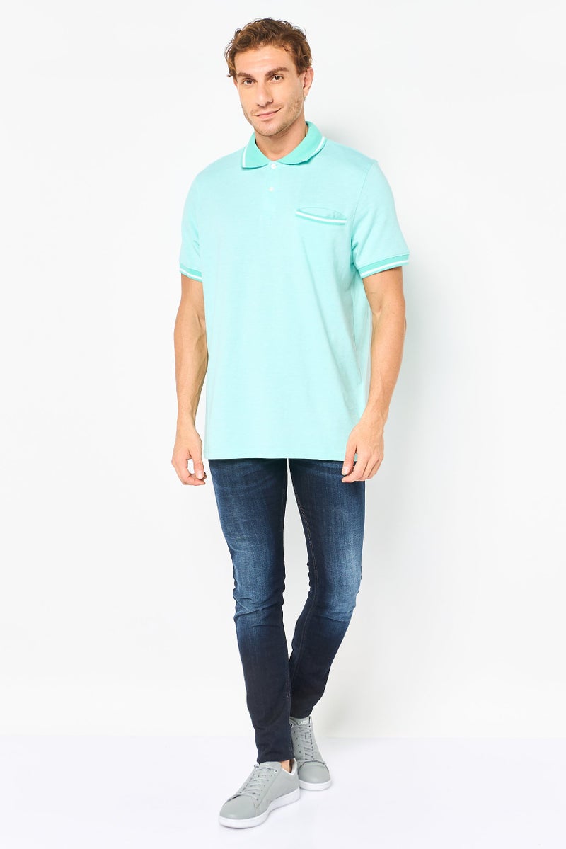 Chaps قميص بولو قصير الأكمام للرجال بتصميم عادي، أزرق بركة - Image 4